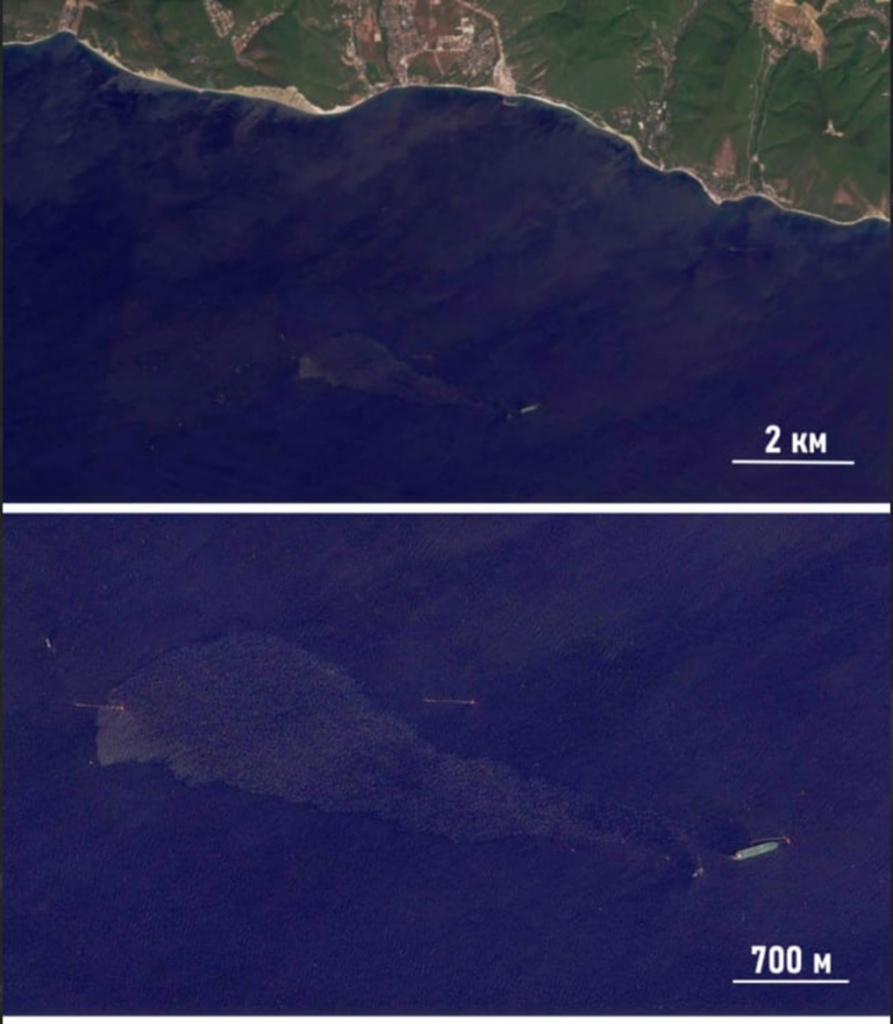 Рис. 3. Нефтяной разлив ВПУ-2 КТК на оптическом снимке спутника Planet от 29.08.2025, 8:52 UTC [1] 