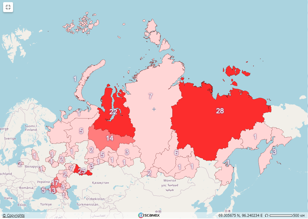 Рис. 7. Карта пожарной обстановки РФ за 27 августа 2025 г.