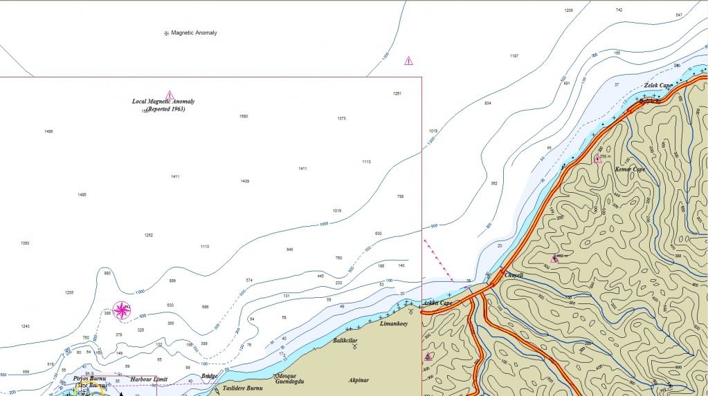 Положение подводного источника на навигационной карте