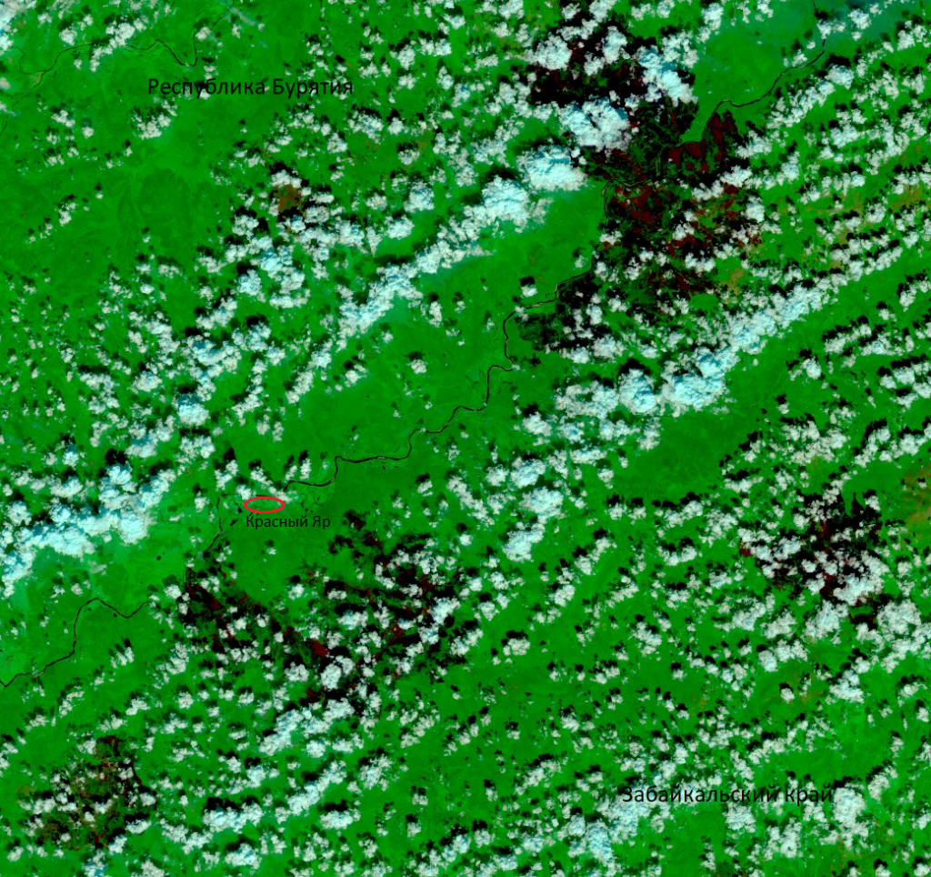 Рис.3. Фрагмент снимка SENTINEL-2 от 31 июля 2024 года на территорию Забайкальского края и республики Бурятия
